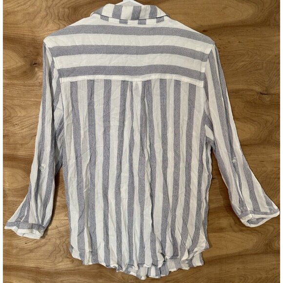 Market Spruce Stitchfix Womens Large Striped Roll Tab Sleeve Button Shirt - Picture 2 of 6